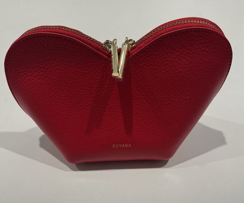 Cuyana Red Leather Zipper Makeup Bag Pouch